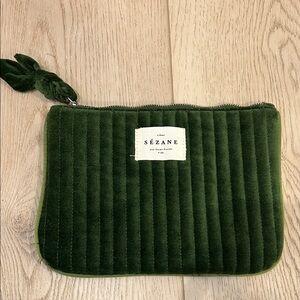 Sézane Green Velvet Clutch